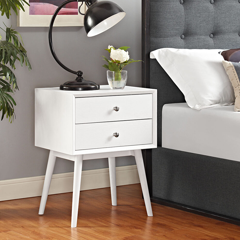 Mid-century modern style nightstand in white by Modway
