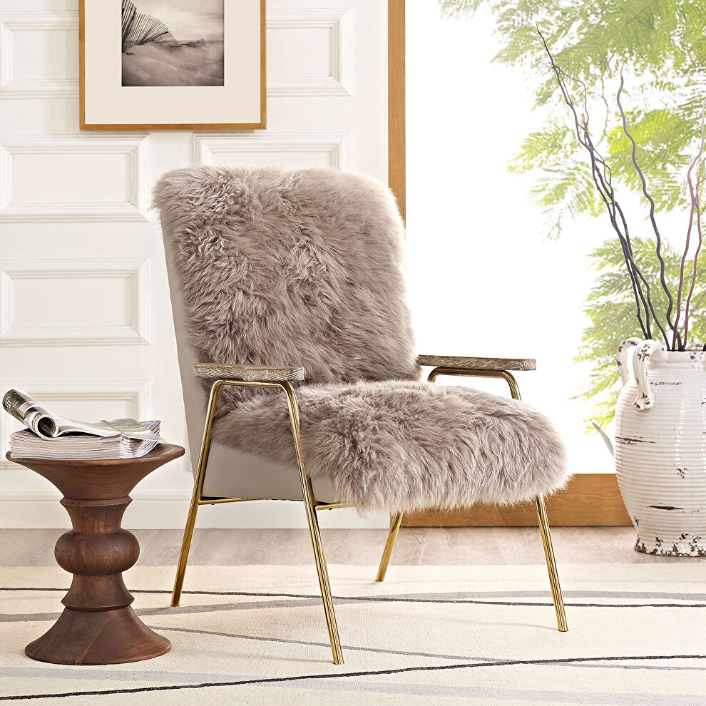 Sheepskin armchair in brown by Modway