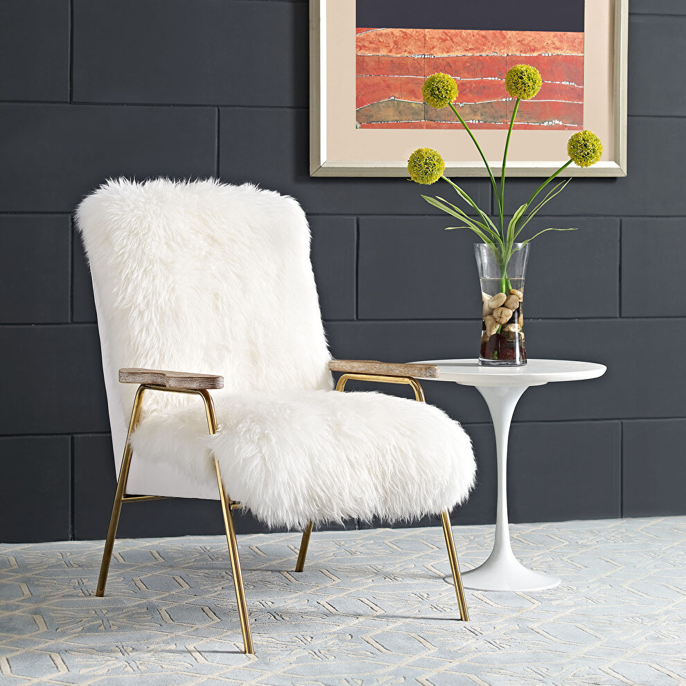 Sheepskin armchair in brown white by Modway