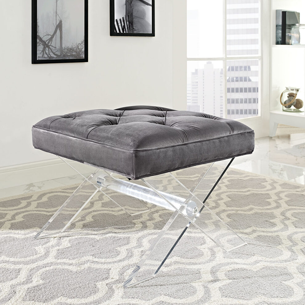 Gray velvet upholstery bench by Modway