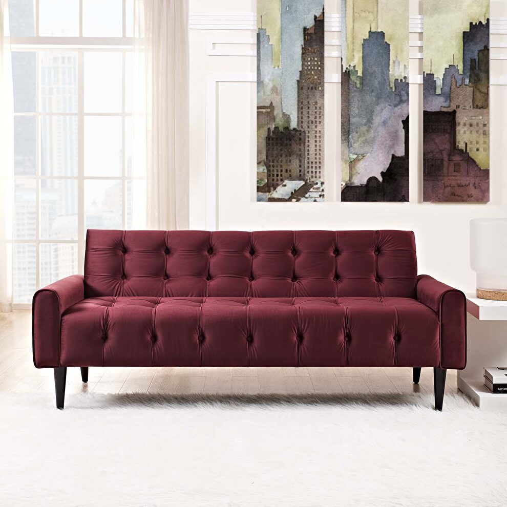 Performance velvet sofa in maroon by Modway