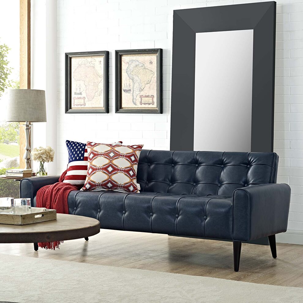 Upholstered vinyl sofa in blue by Modway