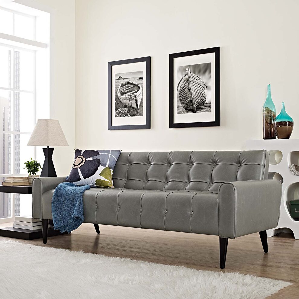 Upholstered vinyl sofa in gray by Modway