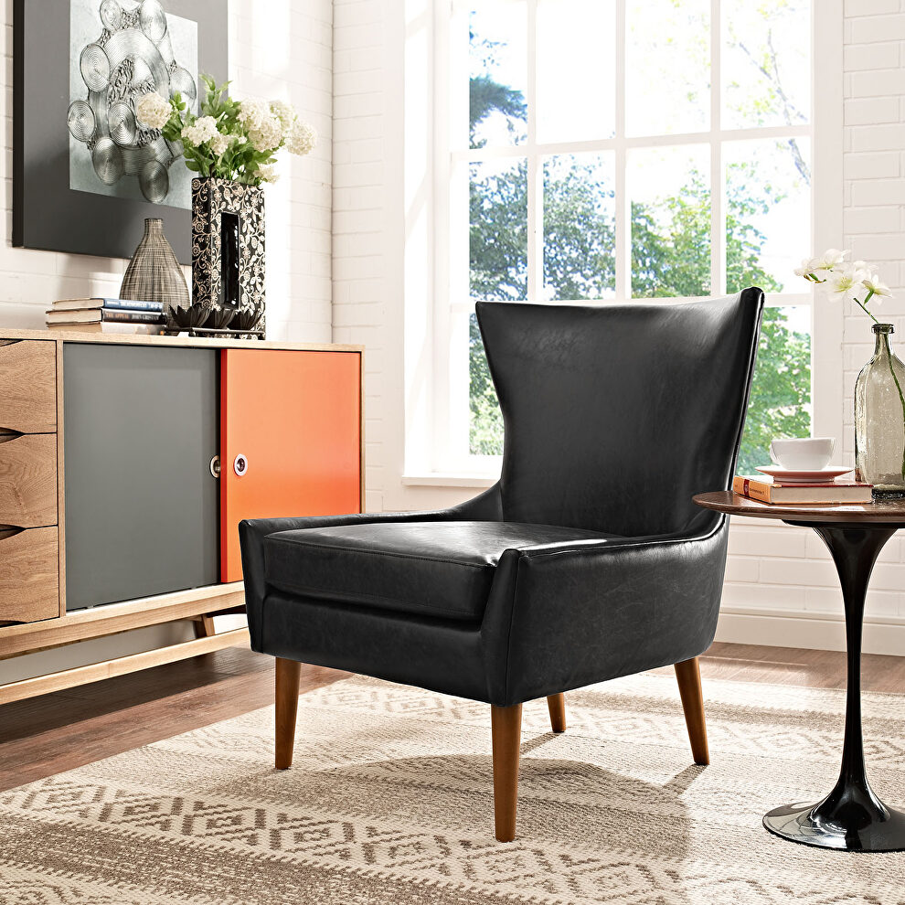 Upholstered vinyl armchair in black by Modway