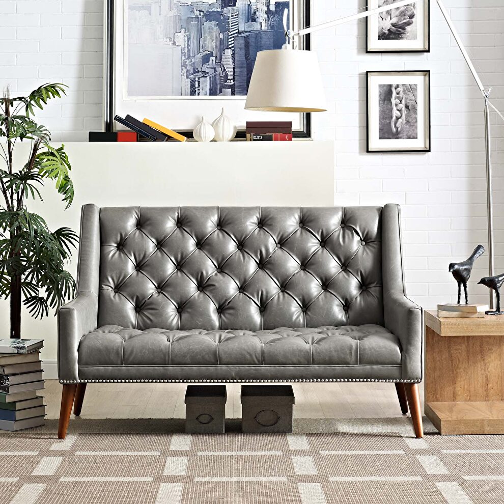 Upholstered vinyl loveseat in gray by Modway