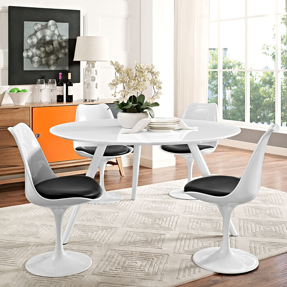 Round wood top dining table with tripod base in white by Modway