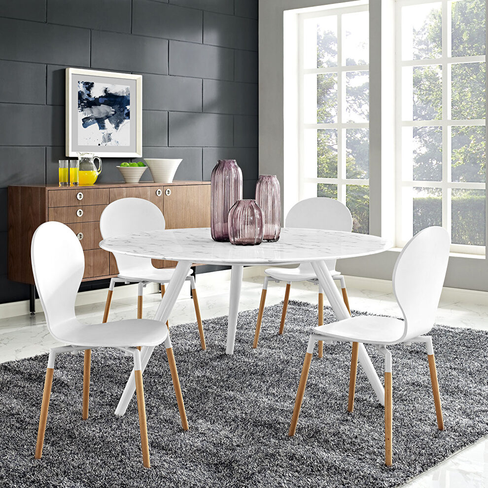 Round artificial marble dining table with tripod base in white by Modway