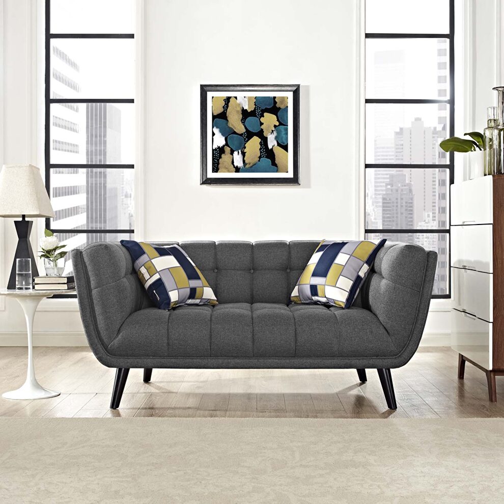 Upholstered fabric loveseat in gray by Modway