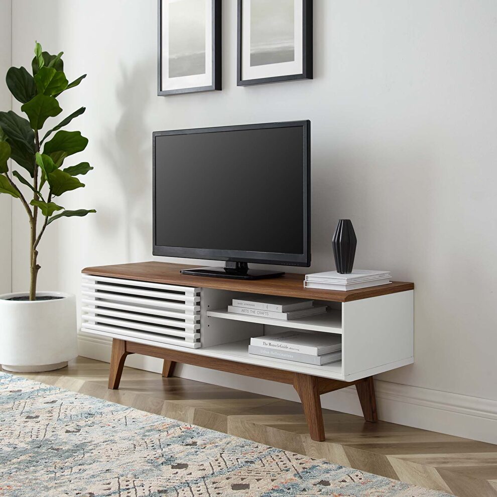 Tv stand in walnut/ white finish by Modway