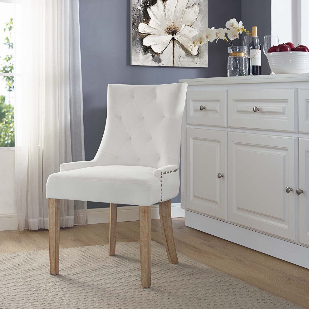 Performance velvet dining chair in ivory by Modway