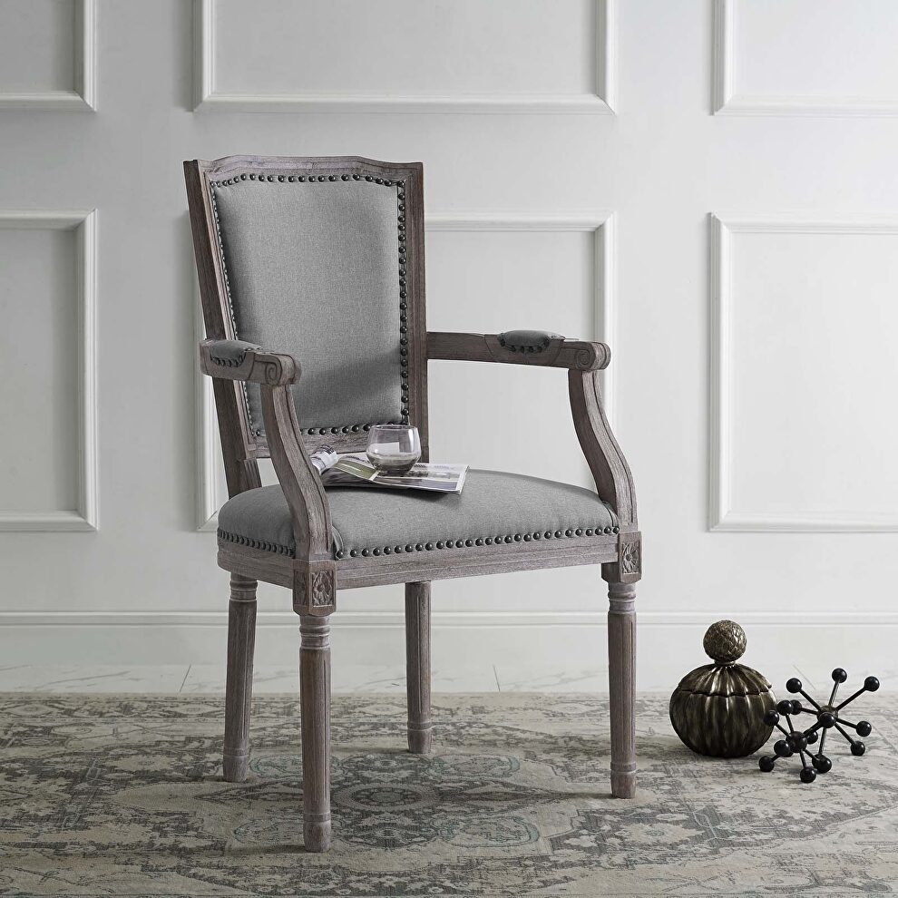 Vintage french upholstered fabric dining armchair in light gray by Modway