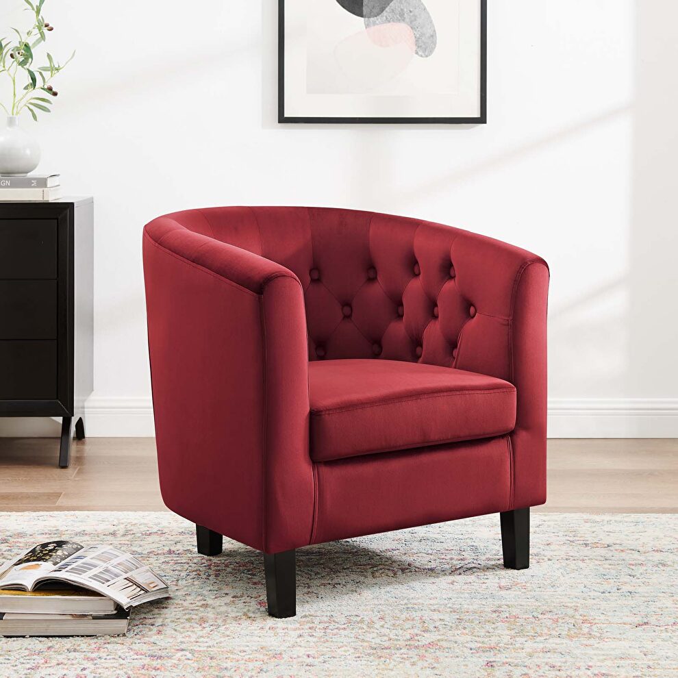 Performance velvet armchair in maroon by Modway