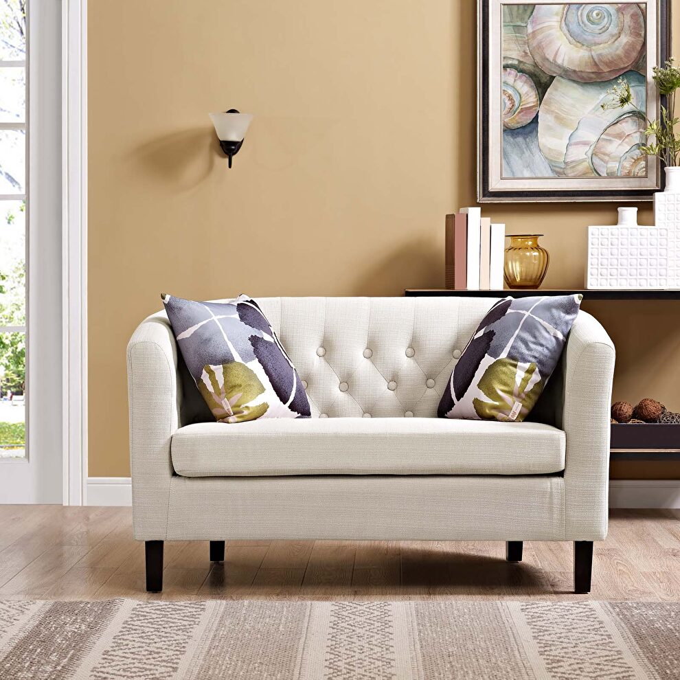 Upholstered fabric loveseat in beige by Modway