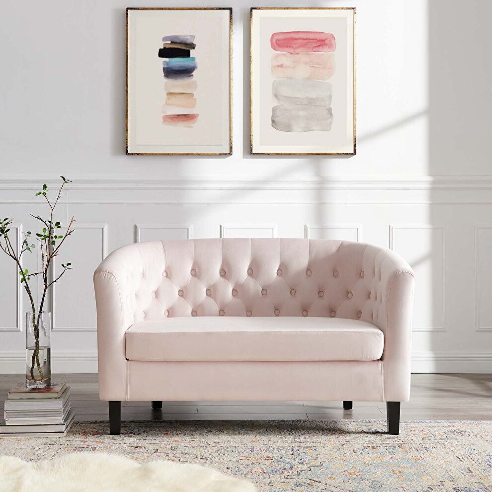 Performance velvet loveseat in pink by Modway
