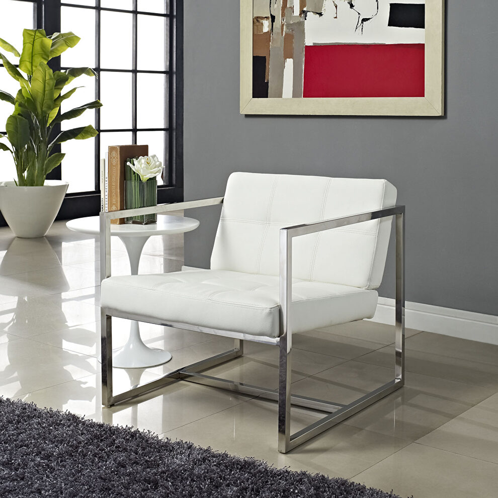 Upholstered vinyl lounge chair in white by Modway