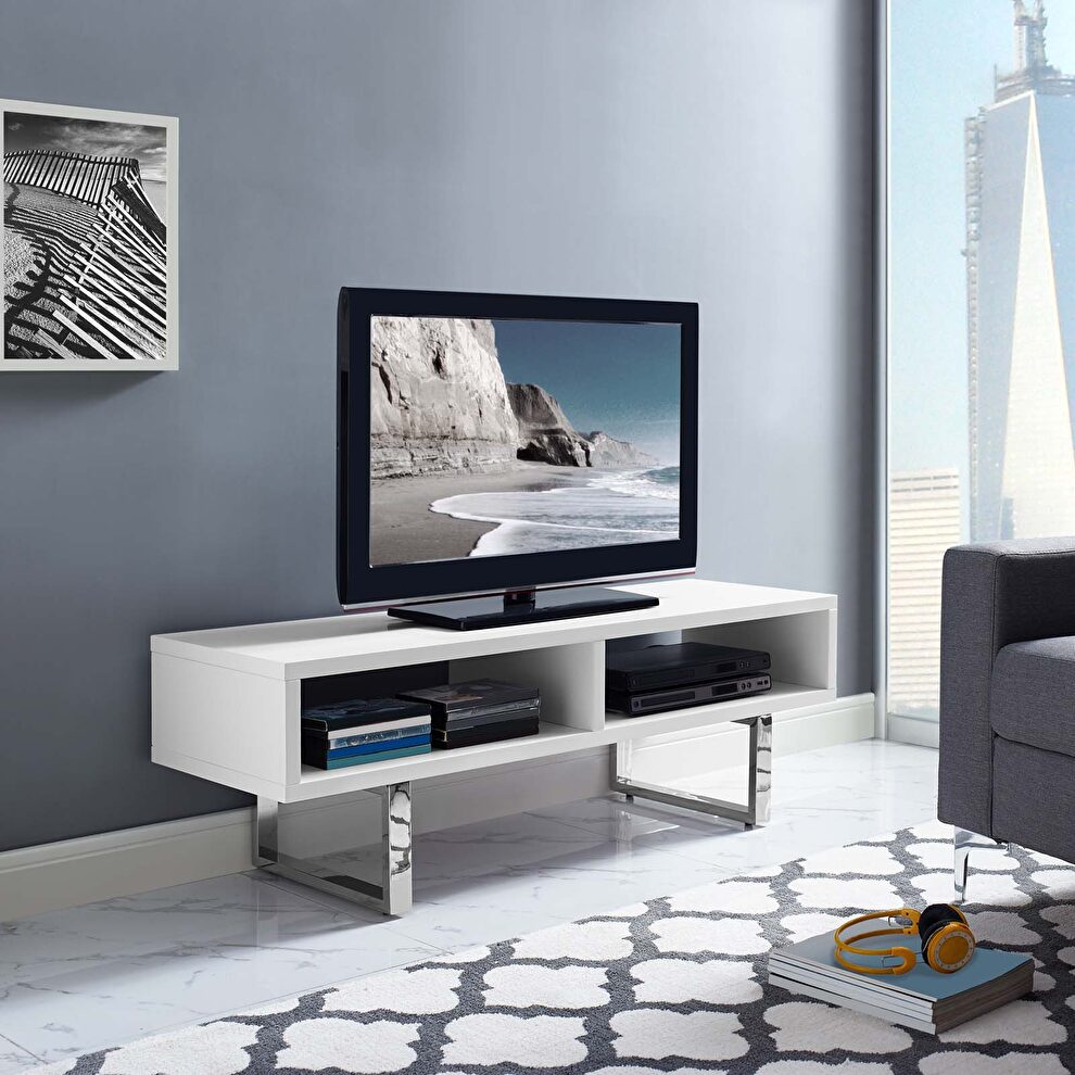 Low profile tv stand in white by Modway