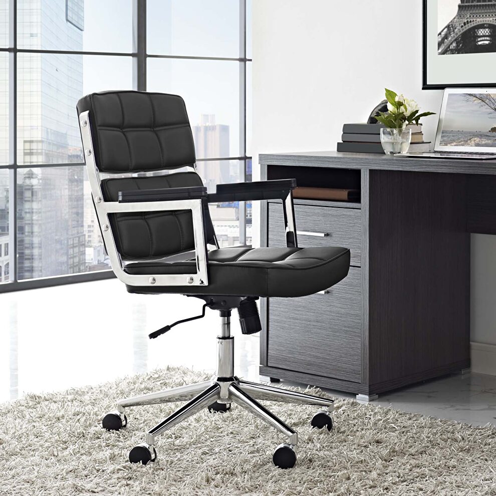 Highback upholstered vinyl office chair in black by Modway