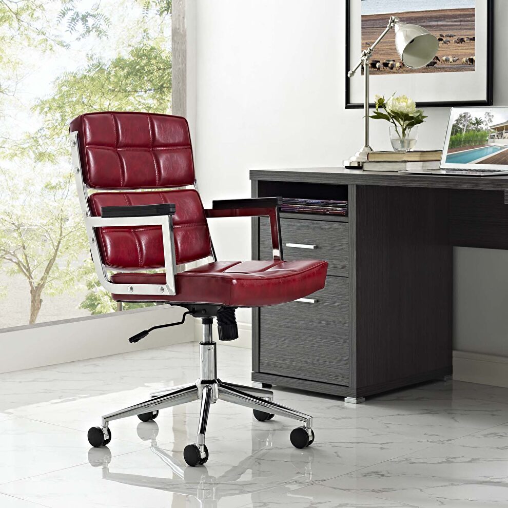 Highback upholstered vinyl office chair in red by Modway