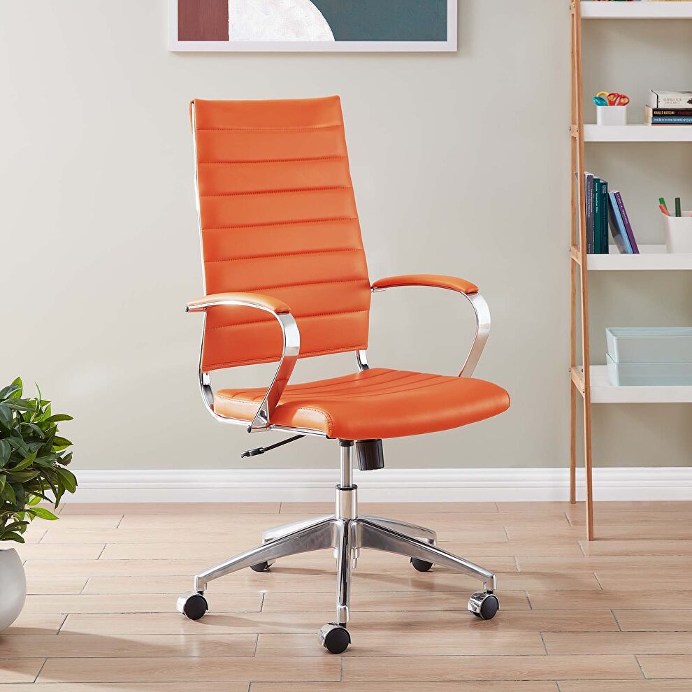 Modway Jive Ribbed Mid Back Executive Office Chair With Arms In Orange 