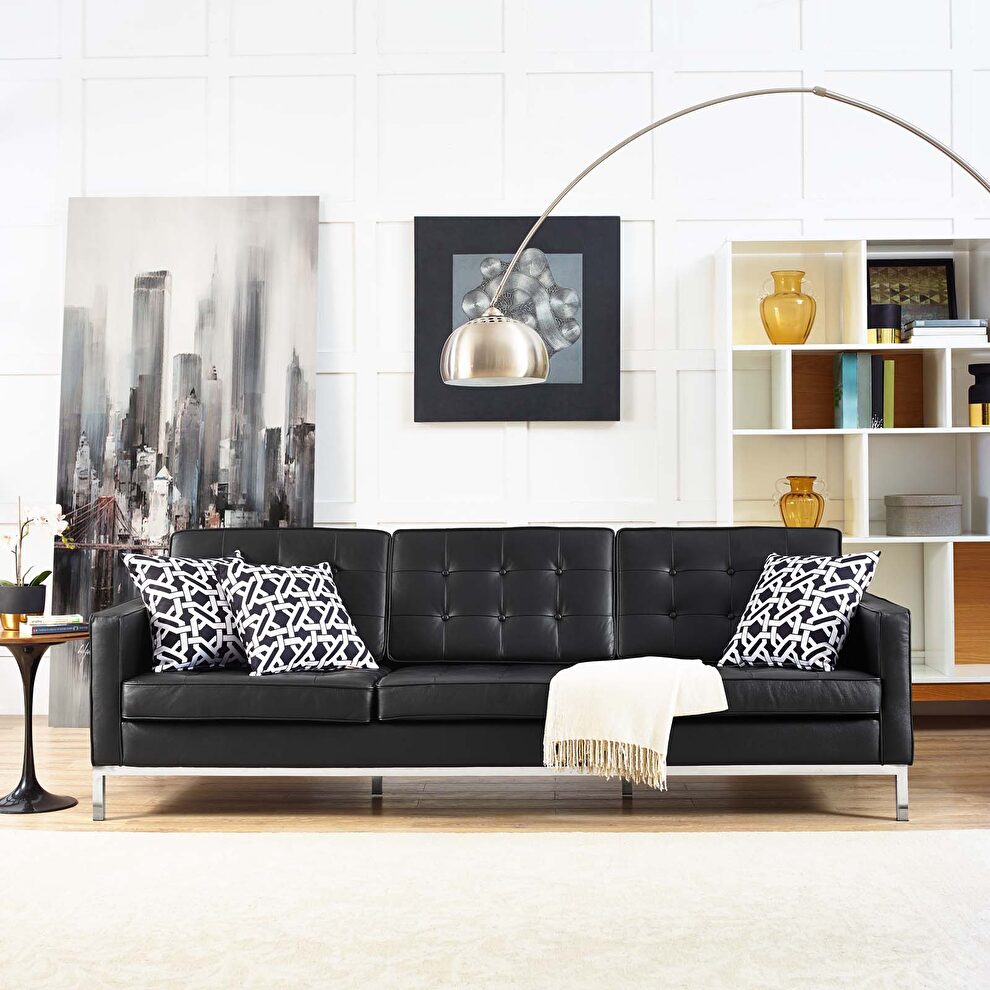 Leather sofa in black by Modway