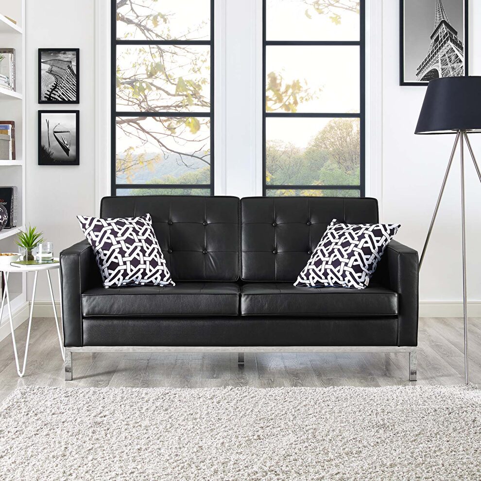 Leather loveseat in black by Modway