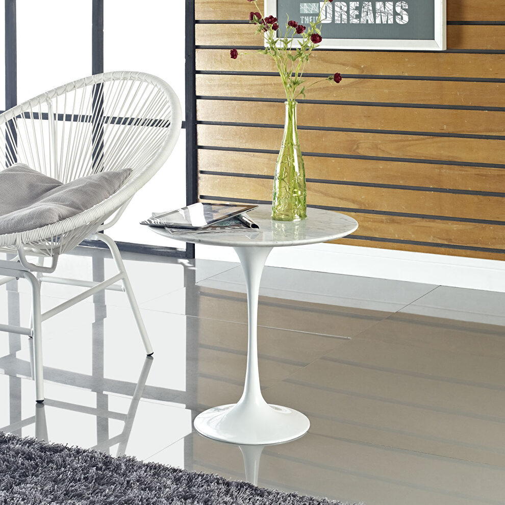 Marble side table in white by Modway