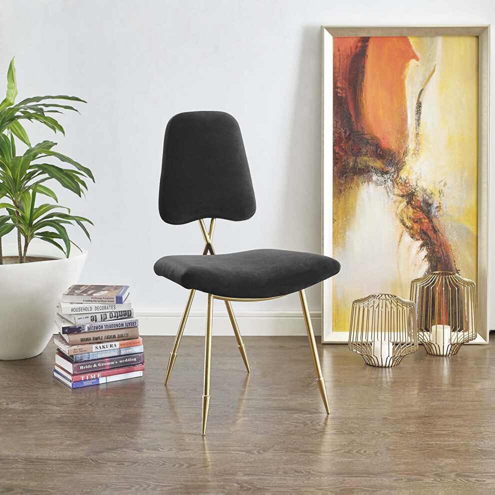 Performance velvet dining side chair in black by Modway