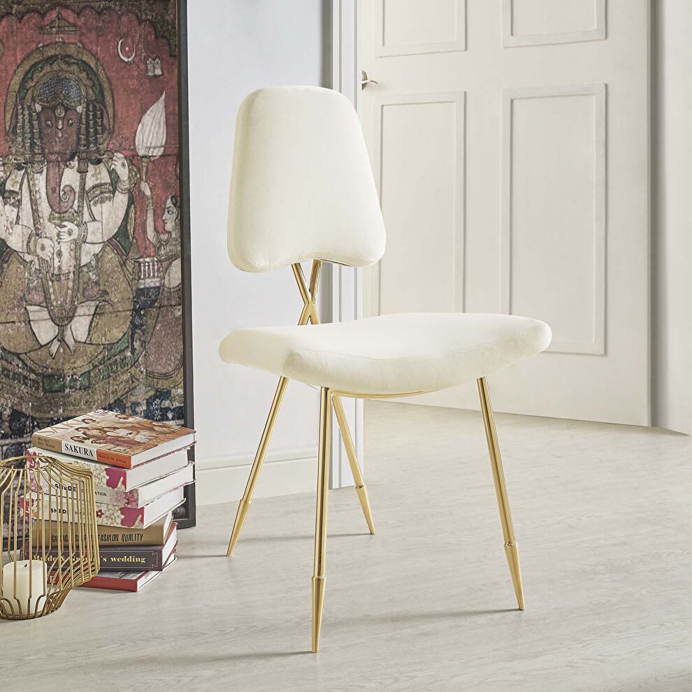Performance velvet dining side chair in ivory by Modway