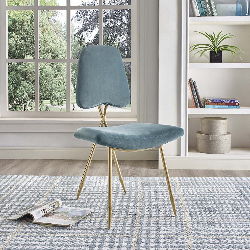 Performance velvet dining side chair in sea blue by Modway