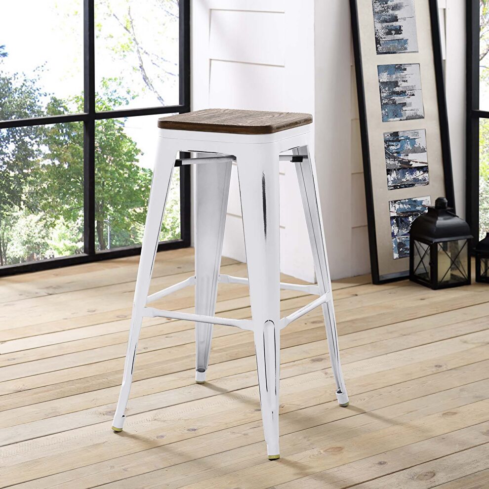 Metal bar stool in white by Modway