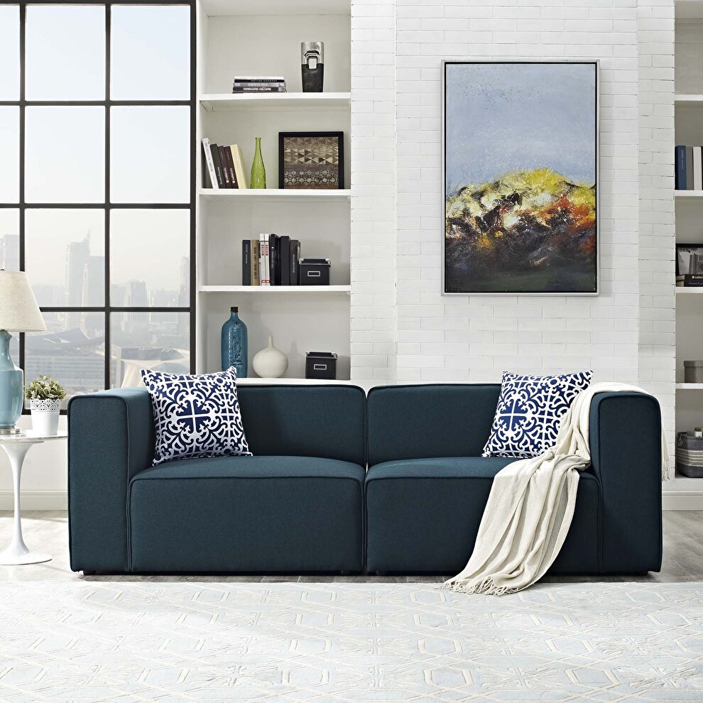 Upholstered blue fabric 2pcs sectional sofa by Modway