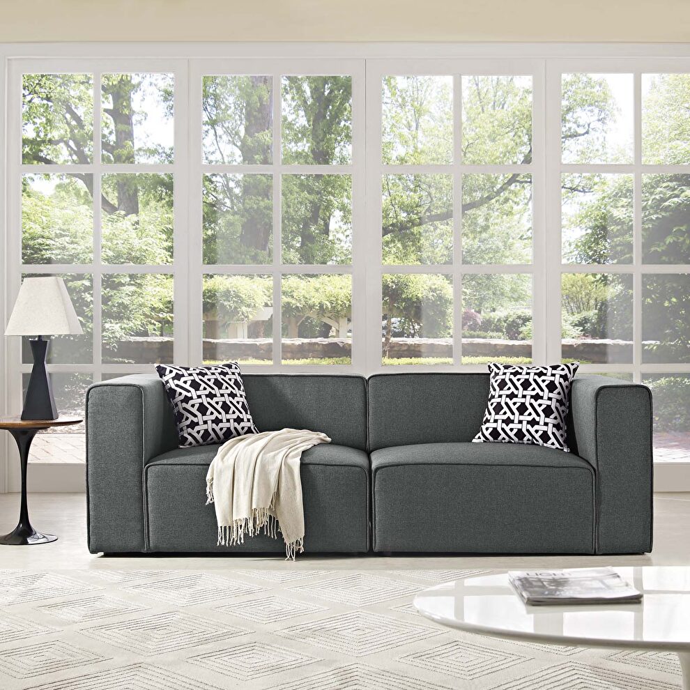 Upholstered gray fabric 2pcs sectional sofa by Modway