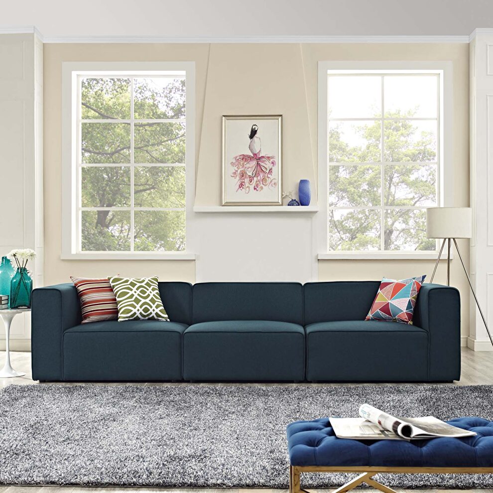 Upholstered blue fabric 3pcs sectional sofa by Modway