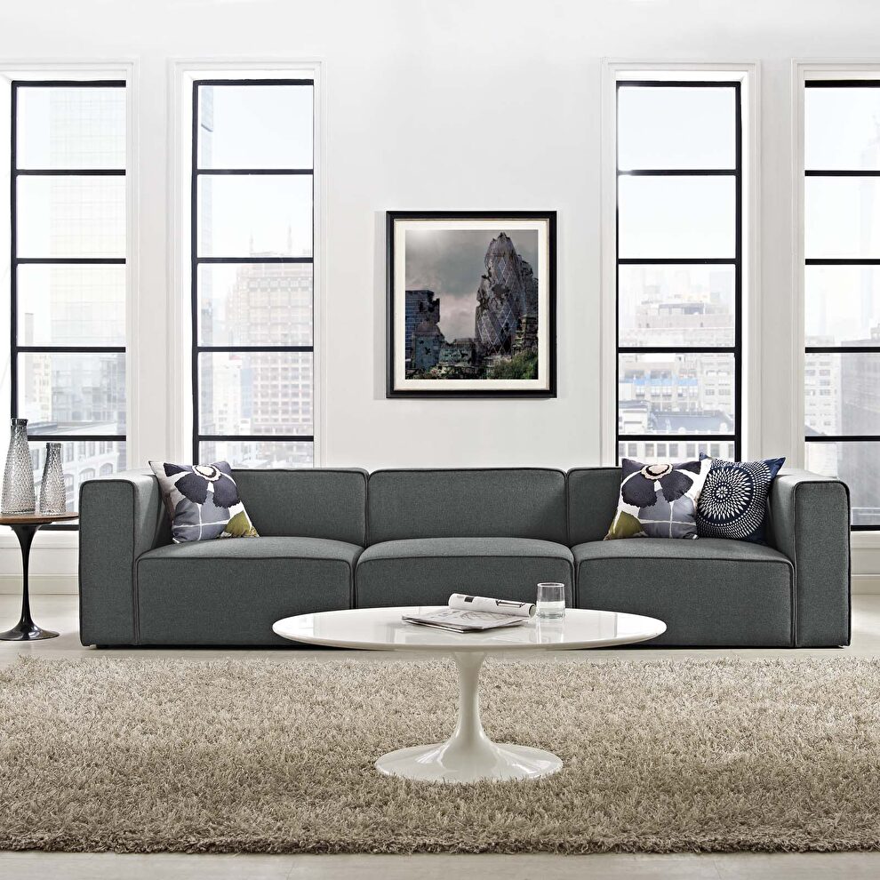 Upholstered gray fabric 3pcs sectional sofa by Modway