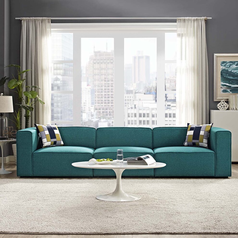 Upholstered teal fabric 3pcs sectional sofa by Modway