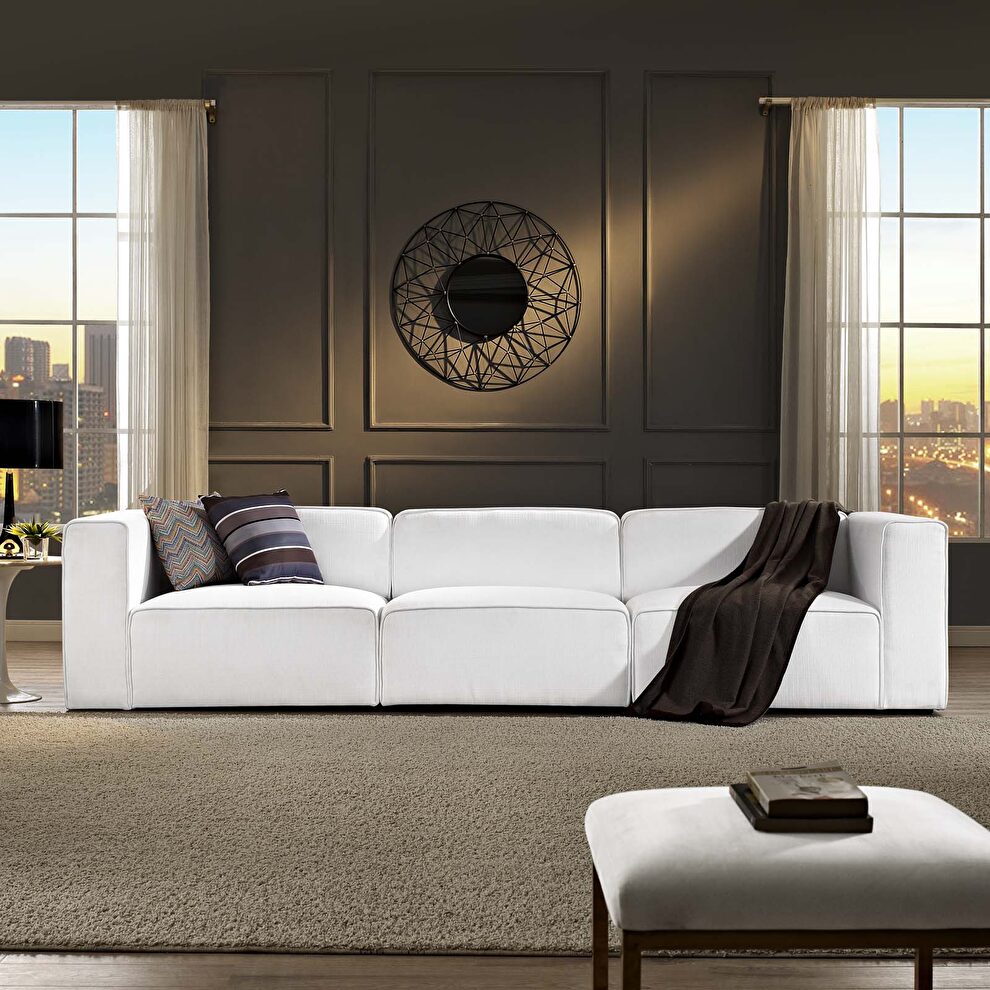 Upholstered white fabric 3pcs sectional sofa by Modway