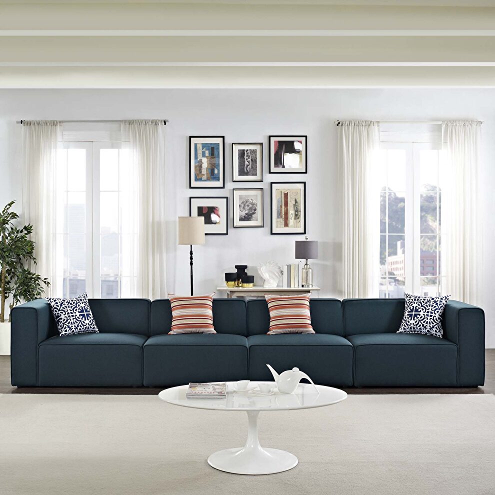 Upholstered blue fabric 4pcs sectional sofa by Modway