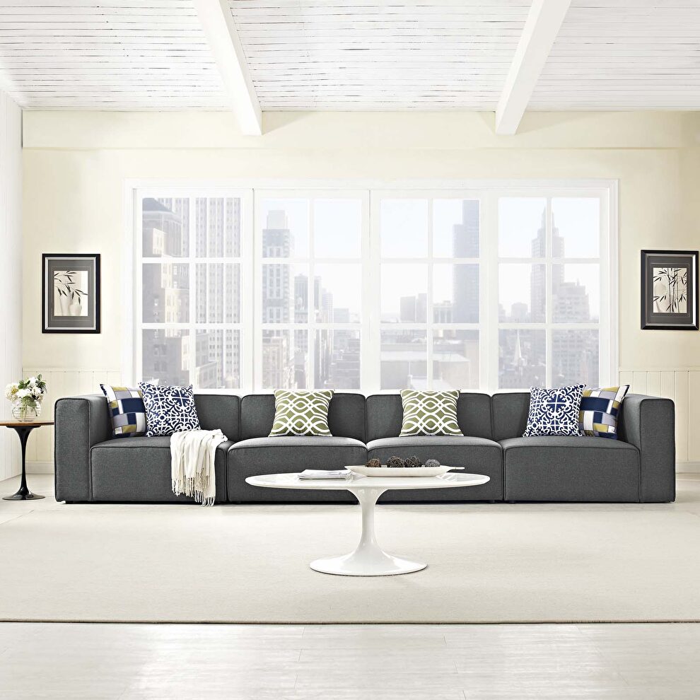 Upholstered gray fabric 4pcs sectional sofa by Modway