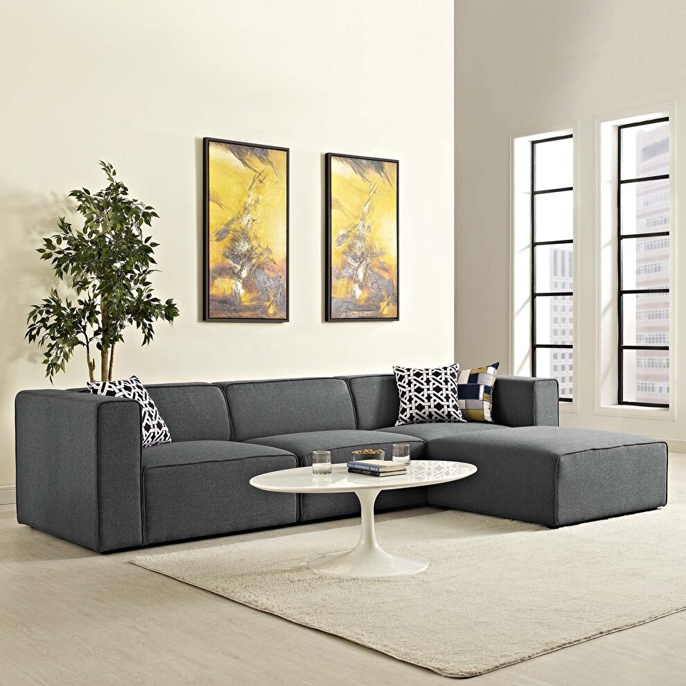 Upholstered gray fabric 4pcs sectional sofa by Modway