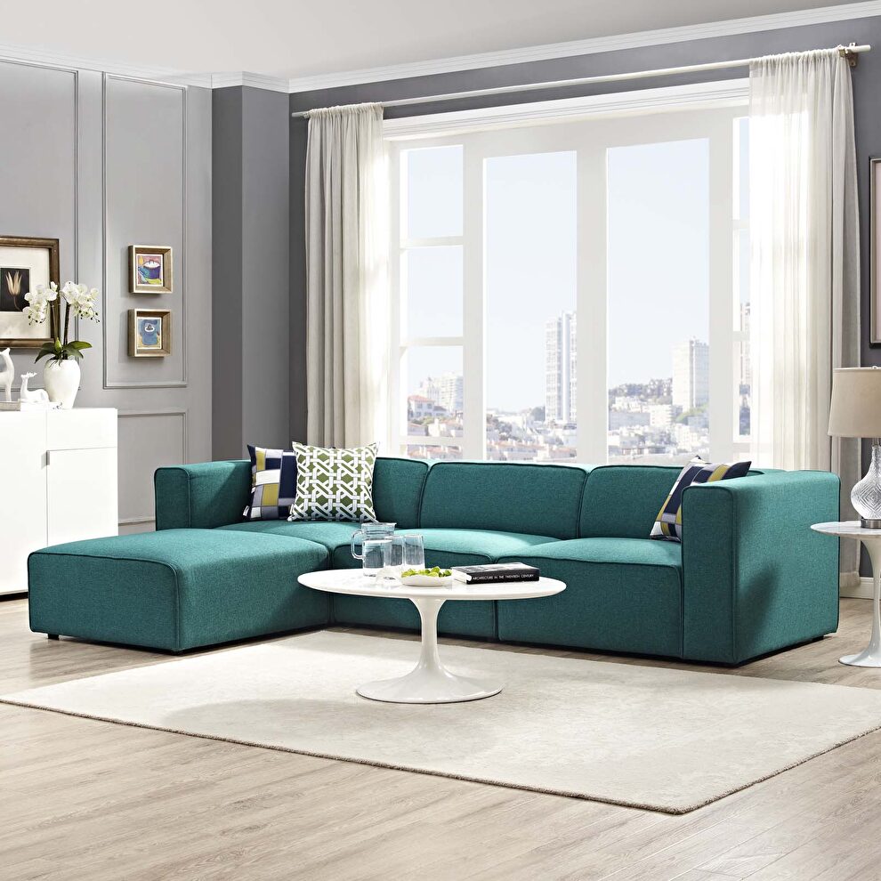 Upholstered teal fabric 4pcs sectional sofa by Modway