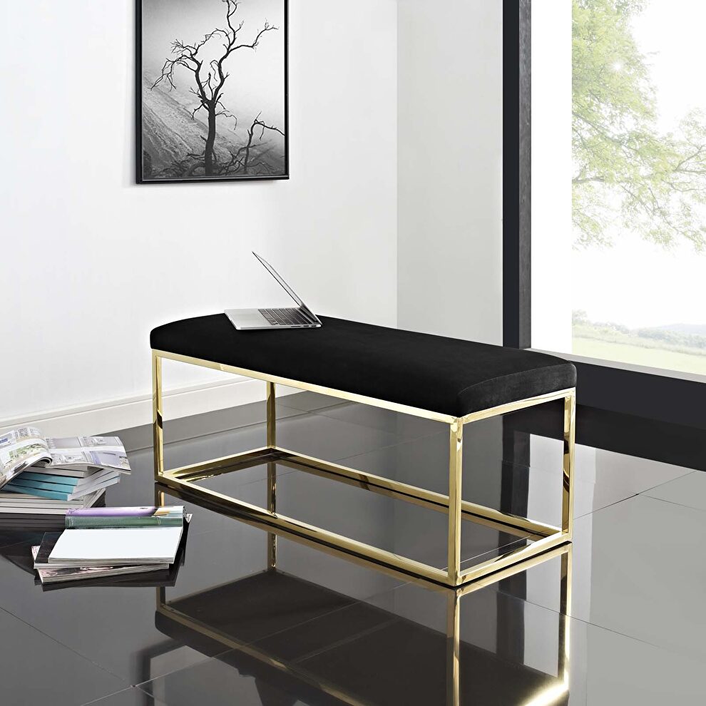 Fabric bench in gold black by Modway