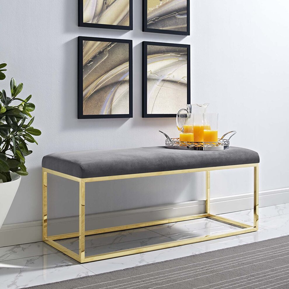 Fabric bench in gold gray by Modway