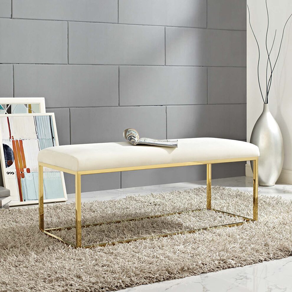 Fabric bench in gold ivory by Modway