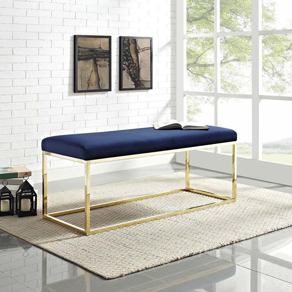Fabric bench in gold navy by Modway