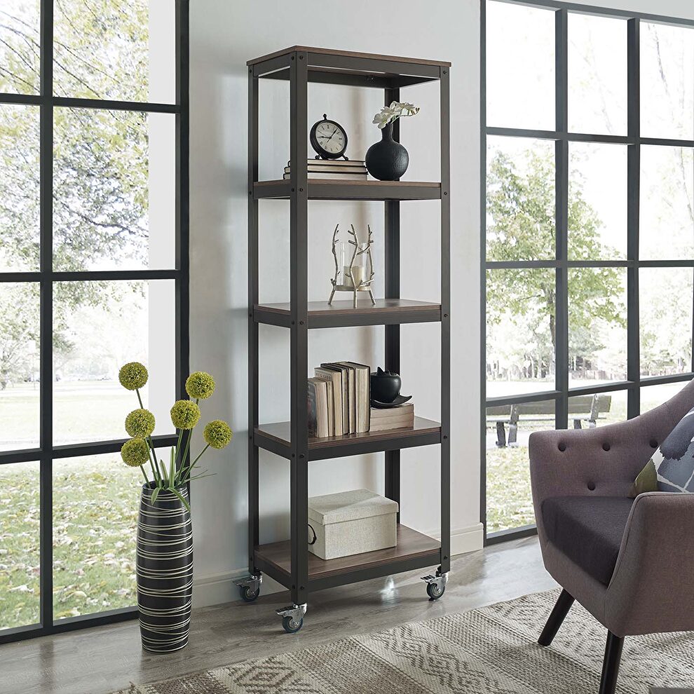 Bookcase in gray walnut by Modway
