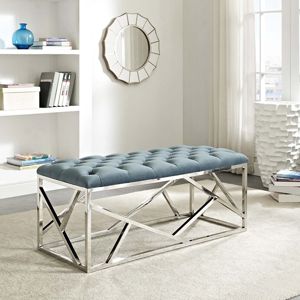 Sea blue luxuriously tufted velvet polyester fabric upholstery bench by Modway