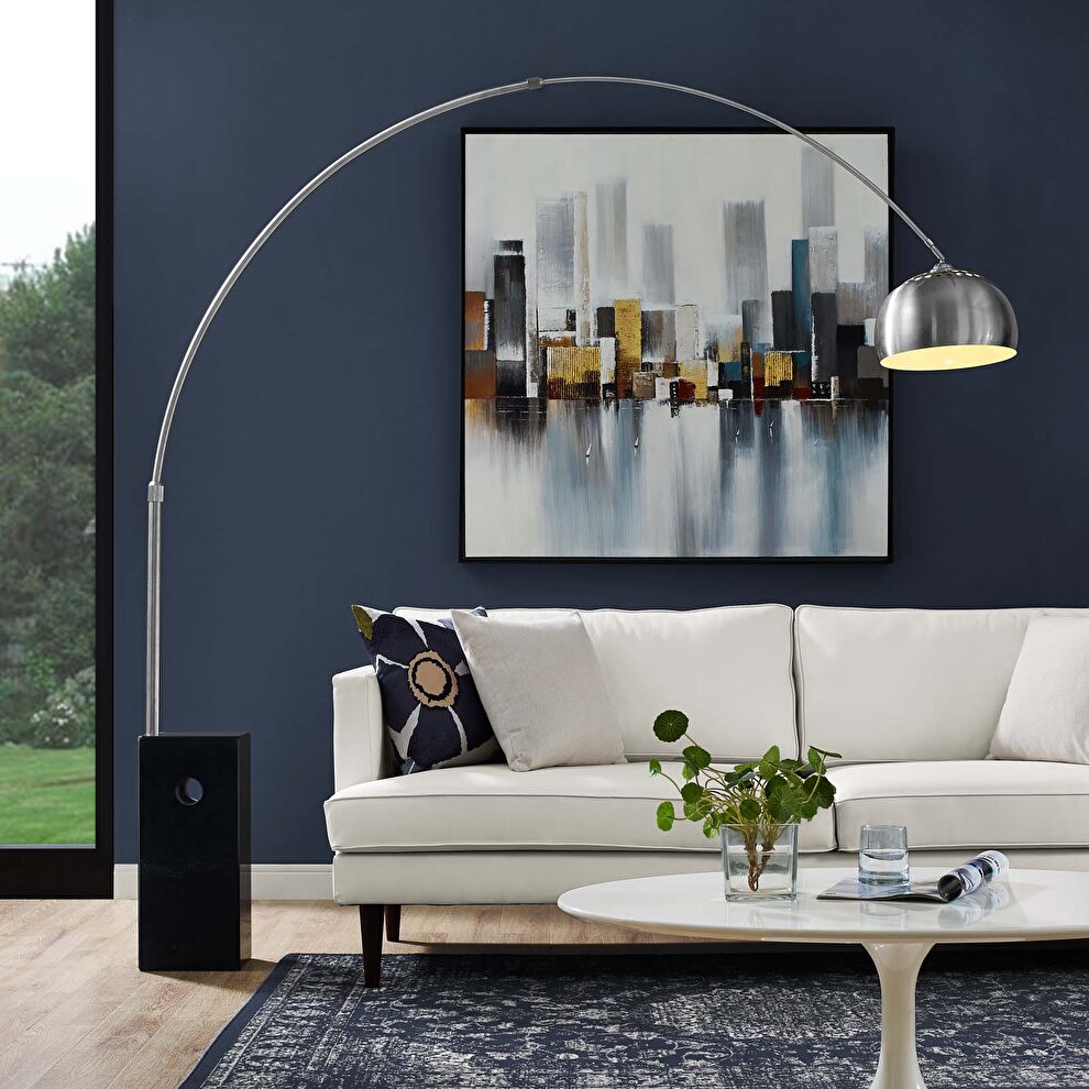 Black cube base chromed contemporary floor lamp by Modway
