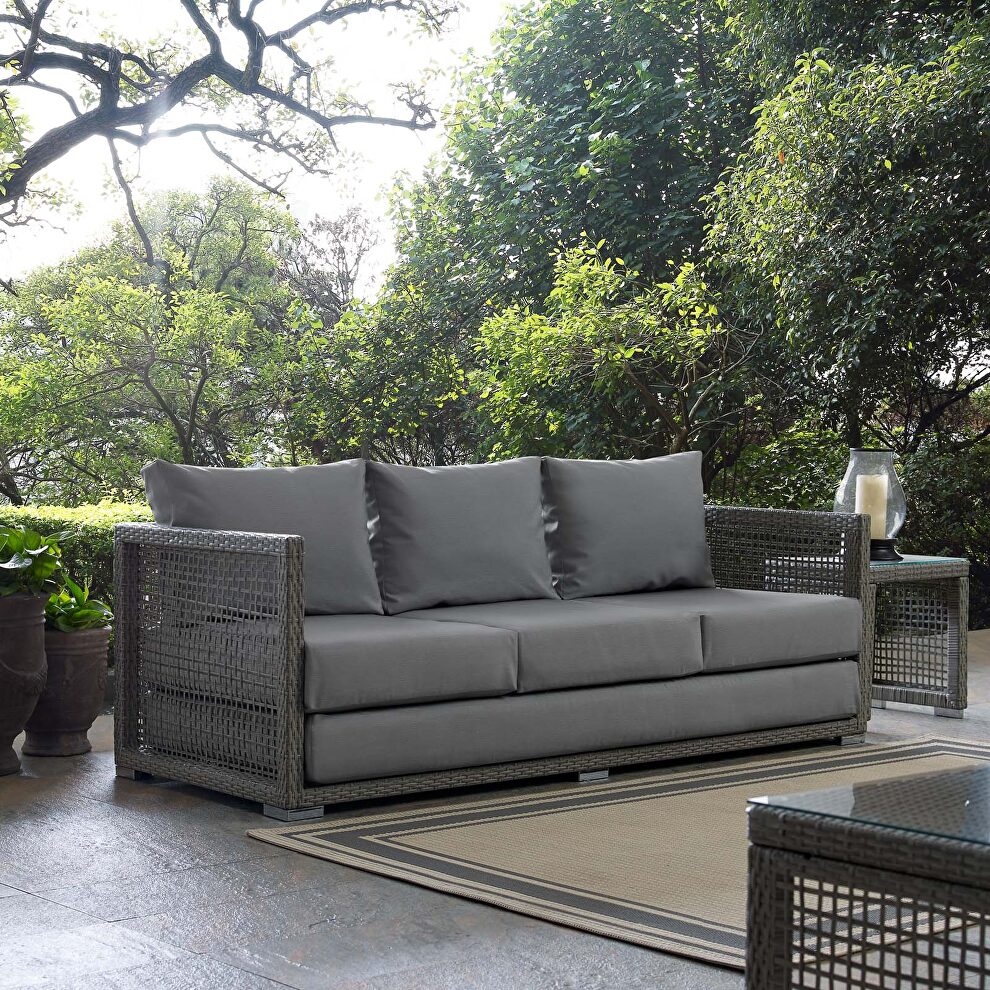 Outdoor patio wicker rattan sofa in gray by Modway