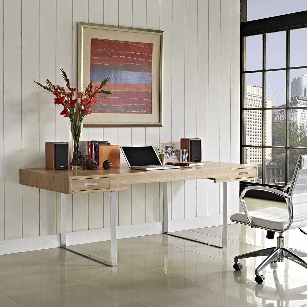 Chrome legs / natural contemporary office desk by Modway
