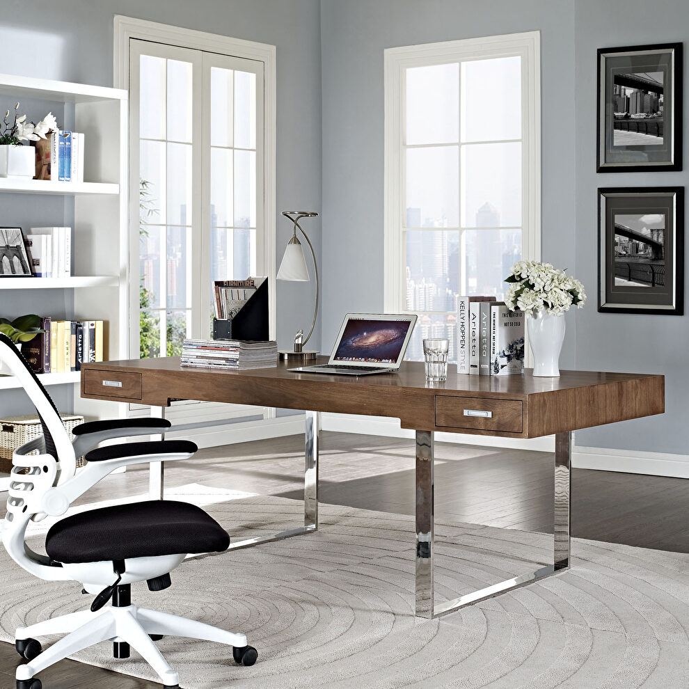 Chrome legs / walnut contemporary office desk by Modway